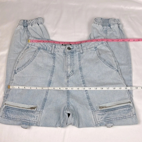 HOT TOPIC Washed Blue Cargo Jogger Pants Denim Jeans - Picture 8 of 12